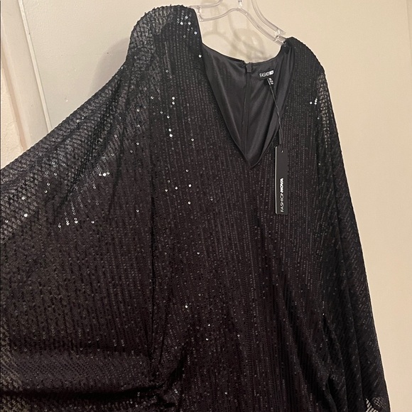 Fashion Nova Black Sequin NWT Mini Dress w/ cape sleeves - Picture 5 of 13